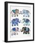 Grey and Blue Elephants-Cat Coquillette-Framed Art Print