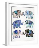 Grey and Blue Elephants-Cat Coquillette-Framed Art Print