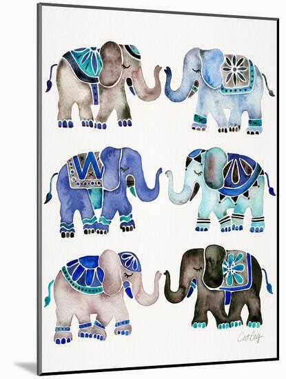 Grey and Blue Elephants-Cat Coquillette-Mounted Art Print