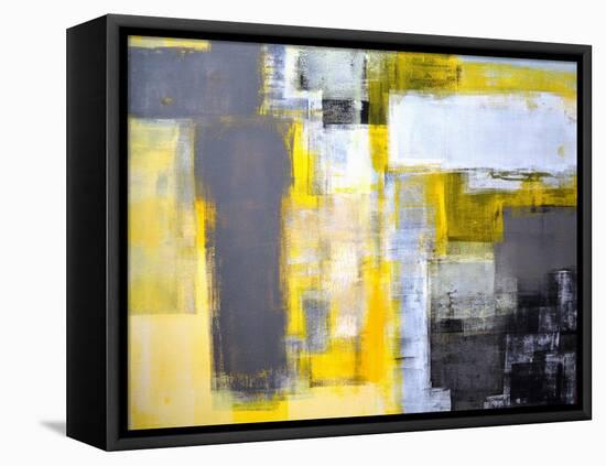 Grey And Yellow Abstract Art Painting-T30Gallery-Framed Stretched Canvas