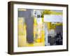 Grey And Yellow Abstract Art Painting-T30Gallery-Framed Art Print