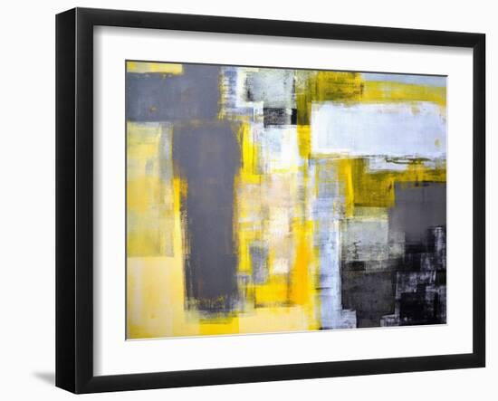 Grey And Yellow Abstract Art Painting-T30Gallery-Framed Art Print