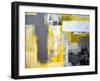 Grey And Yellow Abstract Art Painting-T30Gallery-Framed Art Print