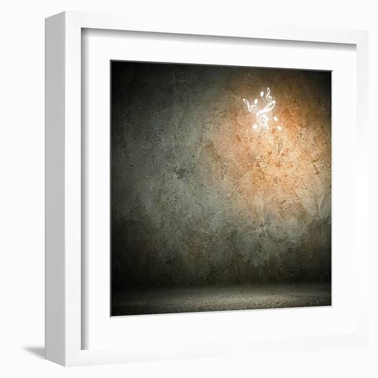 Grey Background Image With Music Note Symbols-Sergey Nivens-Framed Art Print