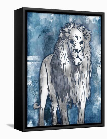 Grey Blue Lion-OnRei-Framed Stretched Canvas