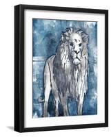 Grey Blue Lion-OnRei-Framed Art Print