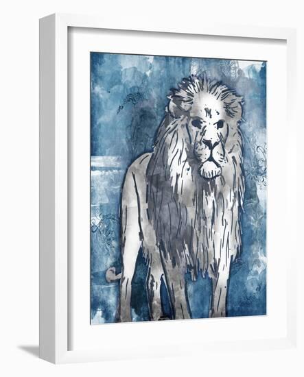 Grey Blue Lion-OnRei-Framed Art Print