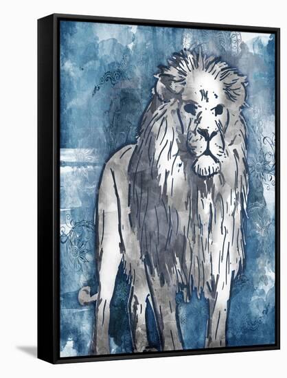Grey Blue Lion-OnRei-Framed Stretched Canvas