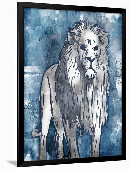 Grey Blue Lion-OnRei-Framed Art Print