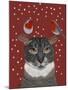 Grey Cat and Robins-Fab Funky-Mounted Art Print