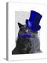 Grey Cat with Blue Top Hat and Blue Moustache-Fab Funky-Stretched Canvas