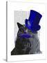 Grey Cat with Blue Top Hat and Blue Moustache-Fab Funky-Stretched Canvas