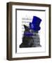 Grey Cat with Blue Top Hat and Blue Moustache-Fab Funky-Framed Art Print