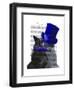 Grey Cat with Blue Top Hat and Blue Moustache-Fab Funky-Framed Art Print