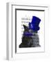 Grey Cat with Blue Top Hat and Blue Moustache-Fab Funky-Framed Art Print