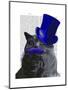 Grey Cat with Blue Top Hat and Blue Moustache-Fab Funky-Mounted Art Print