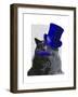 Grey Cat with Blue Top Hat and Blue Moustache-Fab Funky-Framed Art Print