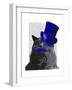 Grey Cat with Blue Top Hat and Blue Moustache-Fab Funky-Framed Art Print