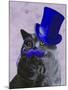Grey Cat with Blue Top Hat and Moustache-Fab Funky-Mounted Art Print