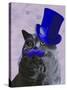 Grey Cat with Blue Top Hat and Moustache-Fab Funky-Stretched Canvas
