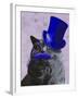 Grey Cat with Blue Top Hat and Moustache-Fab Funky-Framed Art Print