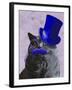 Grey Cat with Blue Top Hat and Moustache-Fab Funky-Framed Art Print