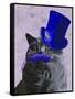 Grey Cat with Blue Top Hat and Moustache-Fab Funky-Framed Stretched Canvas