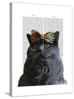 Grey Cat with Leopard Bow-Fab Funky-Stretched Canvas