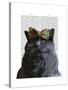 Grey Cat with Leopard Bow-Fab Funky-Stretched Canvas