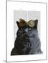 Grey Cat with Leopard Bow-Fab Funky-Mounted Art Print