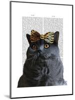 Grey Cat with Leopard Bow-Fab Funky-Mounted Art Print