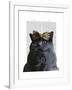 Grey Cat with Leopard Bow-Fab Funky-Framed Art Print