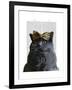 Grey Cat with Leopard Bow-Fab Funky-Framed Art Print