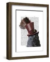 Grey Cat with Steampunk Top Hat-Fab Funky-Framed Art Print