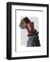 Grey Cat with Steampunk Top Hat-Fab Funky-Framed Art Print