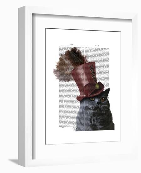 Grey Cat with Steampunk Top Hat-Fab Funky-Framed Art Print