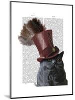 Grey Cat with Steampunk Top Hat-Fab Funky-Mounted Art Print