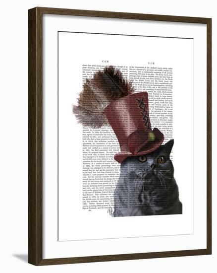 Grey Cat with Steampunk Top Hat-Fab Funky-Framed Art Print