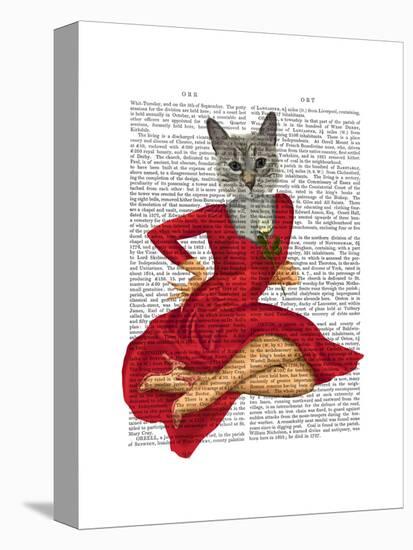 Grey Cat with White Rose-Fab Funky-Stretched Canvas