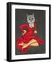 Grey Cat with White Rose-Fab Funky-Framed Art Print