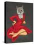 Grey Cat with White Rose-Fab Funky-Stretched Canvas
