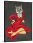 Grey Cat with White Rose-Fab Funky-Stretched Canvas