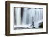 Grey Heron (Ardea Cinerea) Beneath Waterfall. Ambleside, Lake District, UK, November-Ben Hall-Framed Photographic Print