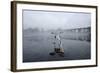 Grey Heron (Ardea Cinerea) on Ice, Feeding on Fish, River Tame, Reddish Vale Country Park, UK-Terry Whittaker-Framed Photographic Print