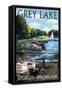 Grey Lake - Sturgis, Michigan - Pontoon Boats-Lantern Press-Framed Stretched Canvas