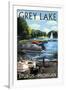 Grey Lake - Sturgis, Michigan - Pontoon Boats-Lantern Press-Framed Art Print