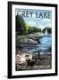 Grey Lake - Sturgis, Michigan - Pontoon Boats-Lantern Press-Framed Art Print