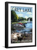 Grey Lake - Sturgis, Michigan - Pontoon Boats-Lantern Press-Framed Art Print