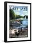 Grey Lake - Sturgis, Michigan - Pontoon Boats-Lantern Press-Framed Art Print