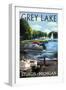 Grey Lake - Sturgis, Michigan - Pontoon Boats-Lantern Press-Framed Art Print